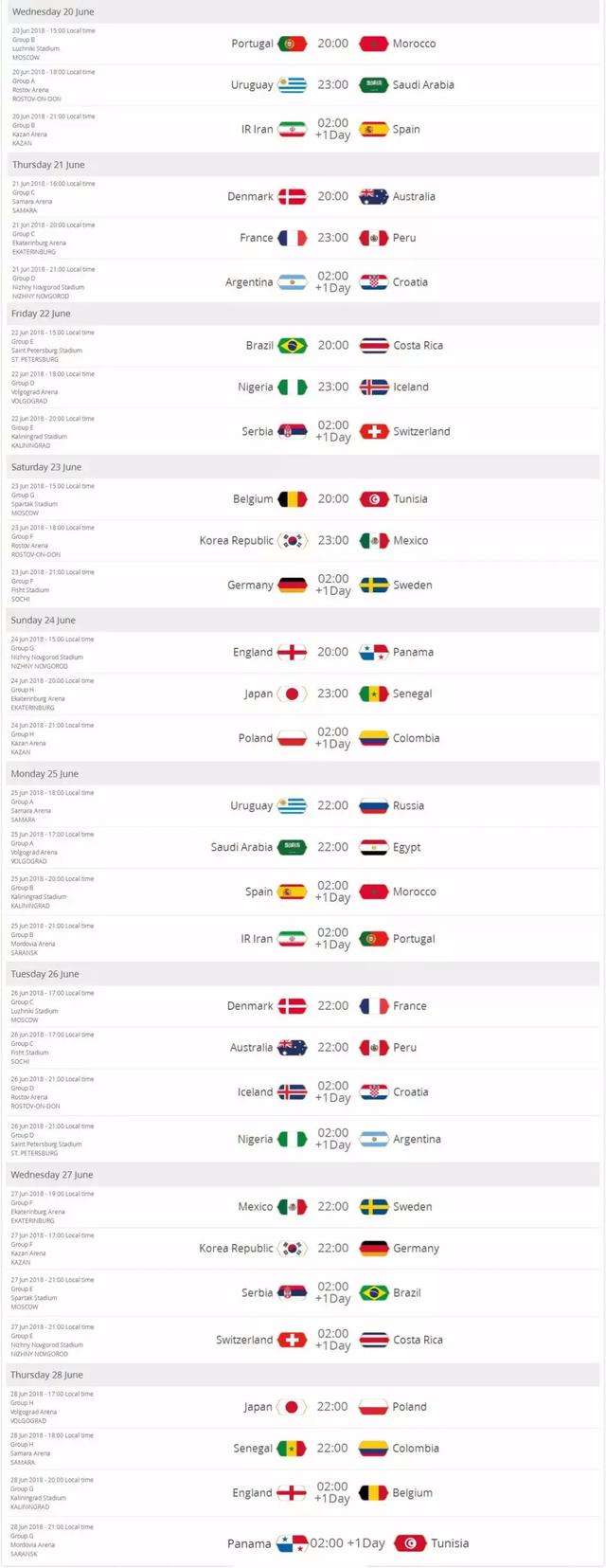2018世界杯赛程表 2018世界杯分组名单